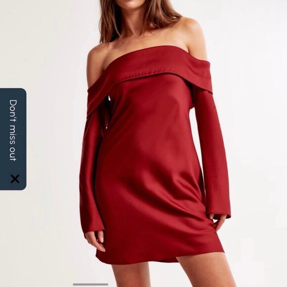 Abercrombie & Fitch Long Sleeve Off The Shoulder Satin Dress Size Small Tall - Picture 3 of 12